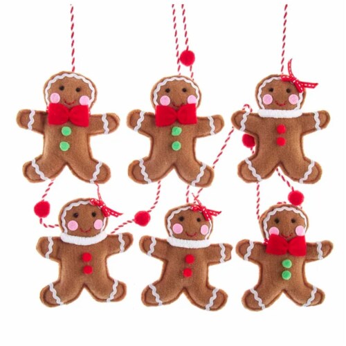Christmas Felt Gingerbread Garland Fabric Fabric Candy Stripe Pom Poms T2980 Perspective: front