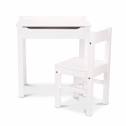 Melissa & Doug® Wooden Lift-Top Desk & Chair - White Perspective: front