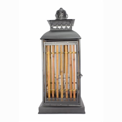 Heather Ann Creations W70193 25 in. Clayton Metal & Bamboo Lantern, Black & Natural Perspective: front