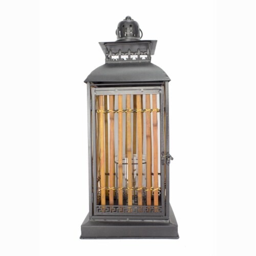 Heather Ann Creations W70193 25 in. Clayton Metal & Bamboo Lantern, Black & Natural Perspective: front