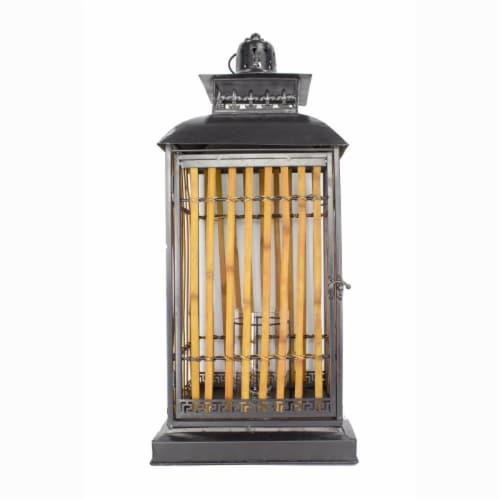 Heather Ann Creations W70194 28 in. Clayton Metal & Bamboo Lantern, Black & Natural Perspective: front