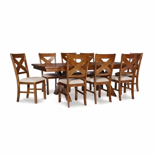 Linon Kraven Nine Piece Wood Dining Set in Dark Hazelnut Brown Perspective: front