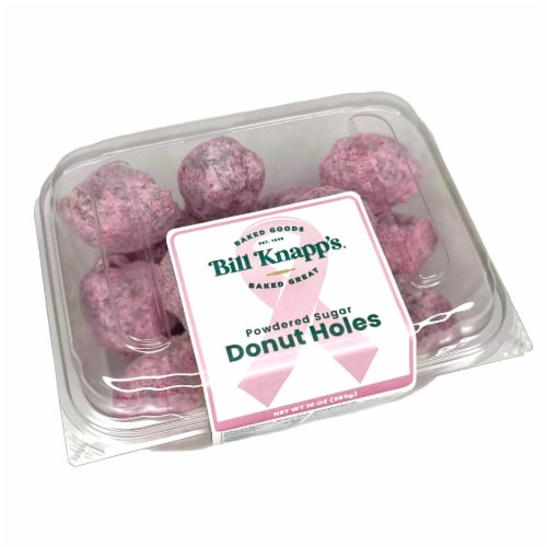 Bill Knapp's Pink Powdered Sugar Donut Holes Perspective: front