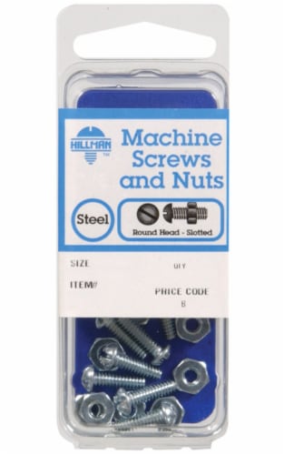 Hillman™ No. 8-32 Slotted Steel Machine Screws & Nuts - 8 Pack Perspective: front