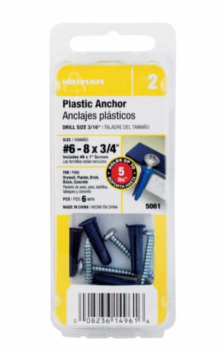 Hillman #6 Plastic Anchor with Screws Perspective: front