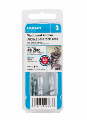 Hillman #8 Zinc Wallboard Anchor Perspective: front
