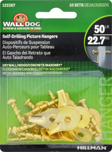 Hillman Wall Dog Brass Self-Drilling Picture Hangers Perspective: front