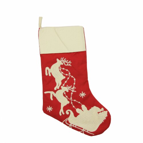 Gallerie II 20 Red and Off White Santa with his Sleigh and Reindeer Christmas Stocking, 1.0000 