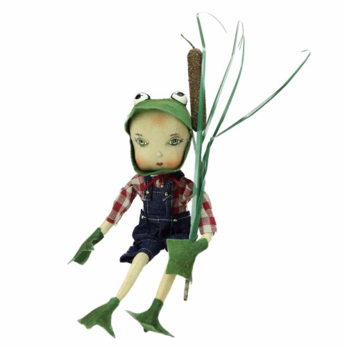 Gallerie II 13  Green and White Sitting Fergus Frog Boy Spring Display Figurine Perspective: front