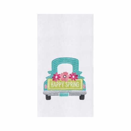 Happy Spring Truck Flour Sack Kitchen Towel Perspective: front