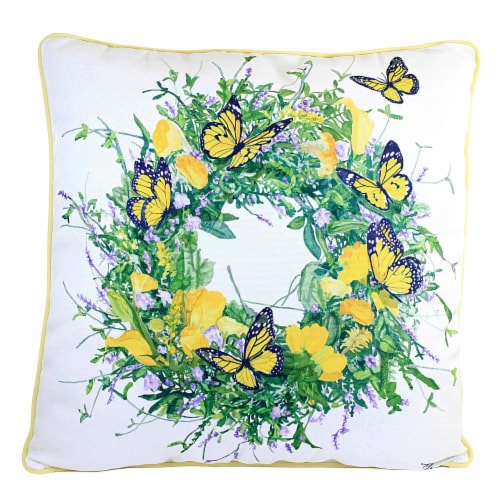 Home Decor Butterfly Wreath Pillow Polyester Flowers Springtime C86144213 Perspective: front