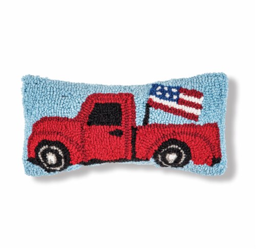 6 x 12 Patriotic Truck Hooked Americana July 4th Throw Pillow Perspective: front