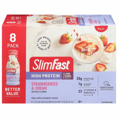 SlimFast High Protein Strawberries & Cream Meal Replacement Shakes Perspective: front