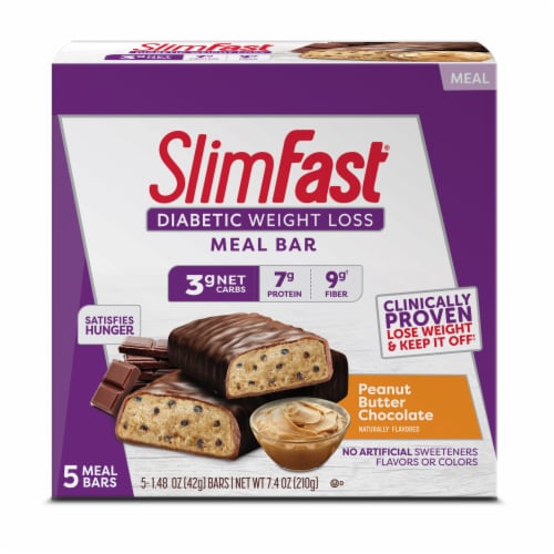 SlimFast Diabetic Weight Loss Peanut Butter Chocolate Meal Bars, 5 ct
