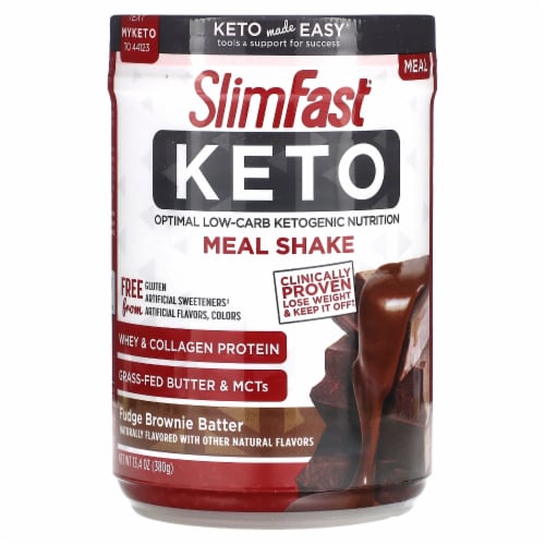 SlimFast Keto Meal Replacement Powder Fudge Brownie Batter Canister (10 Servings) Perspective: front