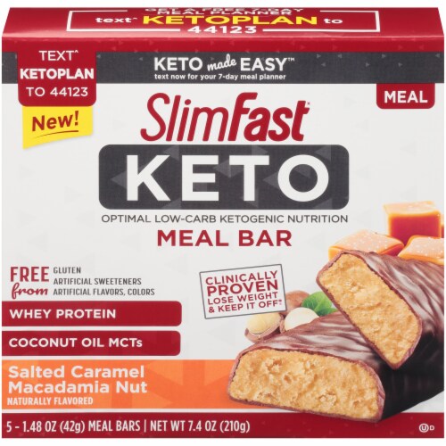 SlimFast Keto Salted Caramel Macademia Nut Flavored Meal Bars Perspective: front