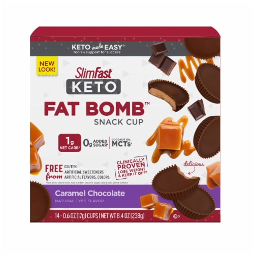 SlimFast Keto Fat Bomb Caramel Cup Perspective: front