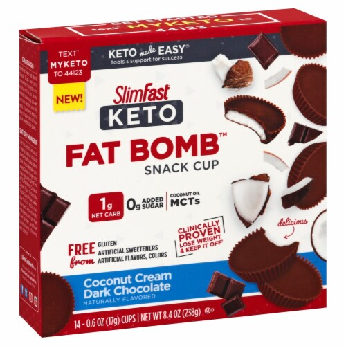 SlimFast® Keto Fat Bomb™ Coconut Cream Dark Chocolate Snack Cups Perspective: front