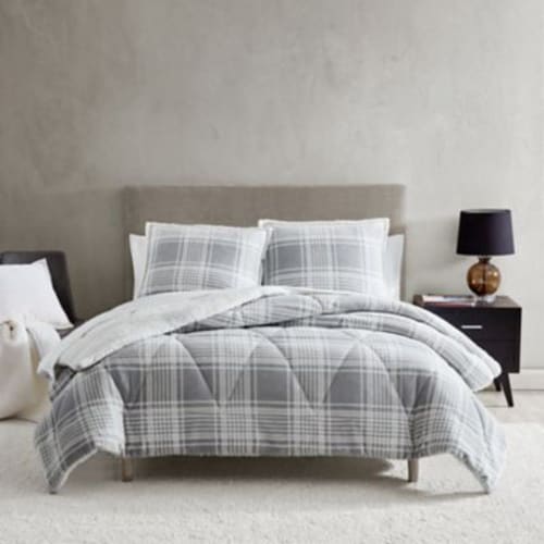 UGG Avery 3 Piece Reversible Full Queen Comforter Set in Glacier Grey Plaid Full Ralphs