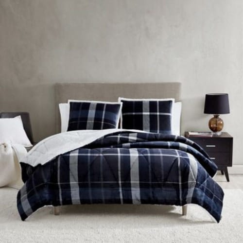 UGG Avery 3 Piece Reversible Full Queen Comforter Set in Ocean Plaid Full Harris Teeter