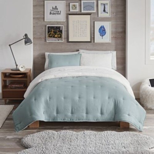 UGG Devon Faux Sherpa 3 Piece Reversible Full Queen Comforter Set in Succulent Full Fred Meyer