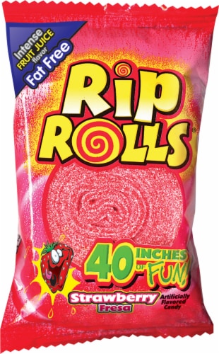 Rip Rolls® Strawberry Licorice Candy Roll Perspective: front