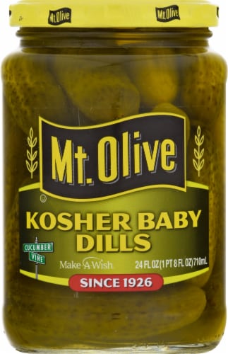 Mt Olive Kosher Baby Dills Pickles Perspective: front