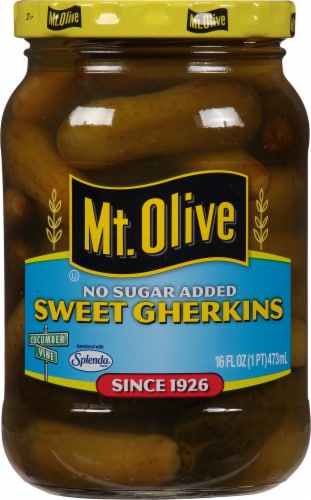 Mt. Olive No Sugar Added Sweet Gherkin Pickles Perspective: front