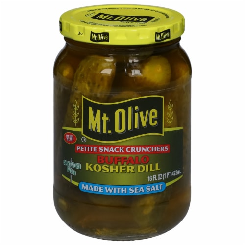 Mt. Olive Petite Snack Crunchers Buffalo Kosher Dill Pickles with Sea Salt Perspective: front