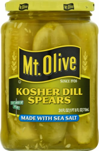 Mt Olive Kosher Dill Spears Pickles with Sea Salt Perspective: front