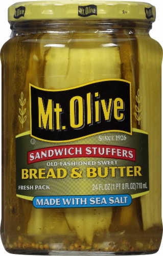 Mt. Olive Old-Fashioned Sweet Bread & Butter Sandwich Stuffers Pickles Perspective: front
