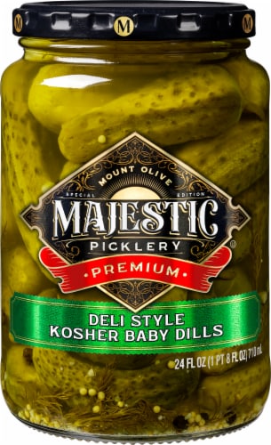 Majestic Picklery Premium Deli Style Kosher Baby Dills Perspective: front