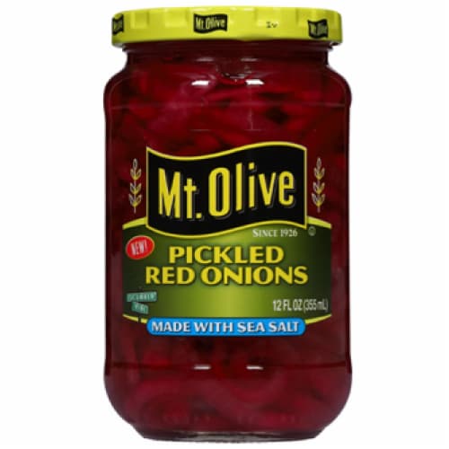 Mt Olive Pickled Red Onions Made with Sea Salt Perspective: front