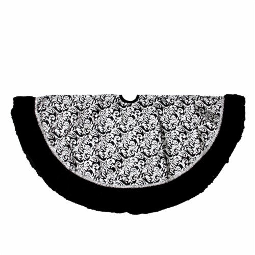 Northlight 48 Black and Silver Flourish Christmas Tree Skirt with Velveteen Trim Perspective: front