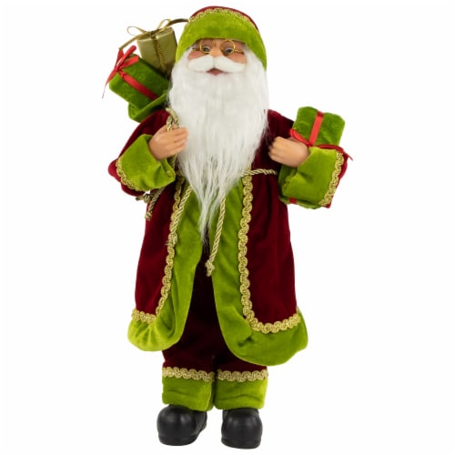Northlight 16 Grand Imperial Red and Green Santa Claus with Gift Bag Christmas Figure Perspective: front