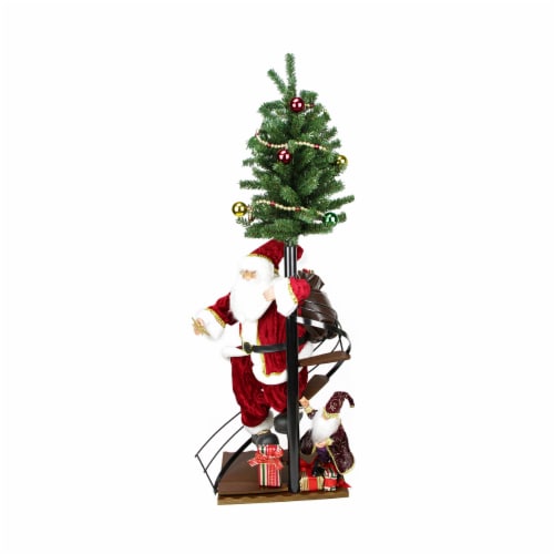 Northlight 50  Santa Claus on Spiral Staircase with Tree and Elf Christmas Figure Perspective: front