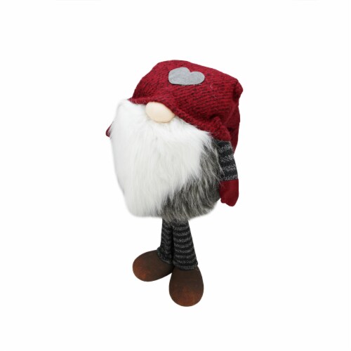 Northlight 24  Large Red and Grey Striped  Finn  Standing Chubby Santa Gnome Table Top Perspective: front