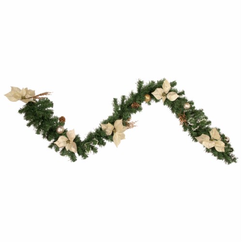 Northlight 6' x 9 Poinsettia and Pinecone Artificial Christmas Garland, Unlit Perspective: front