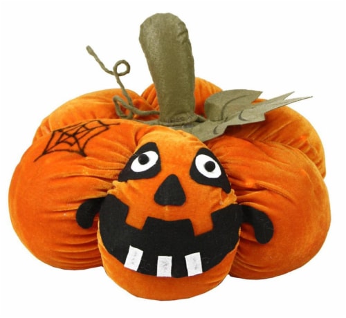 Northlight 15 Orange LED Lighted Plush Jack-o-Lantern Pumpkin Halloween Decoration Perspective: front