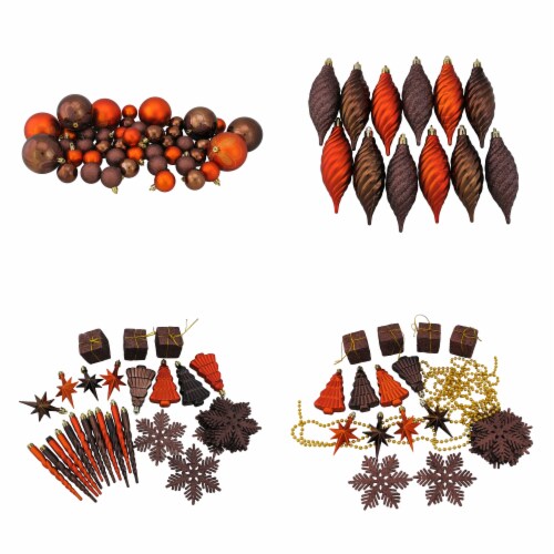Northlight 125ct Chocolate Brown and Burnt Orange Shatterproof 4-Finish Christmas Ornaments Perspective: front