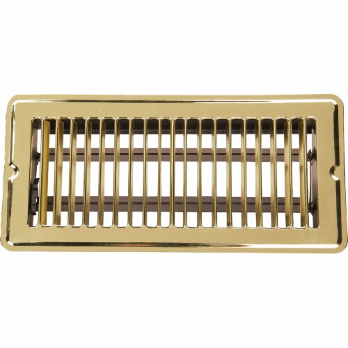Home Impressions 4 In. x 10 In. Bright Brass Steel Floor Register 1FL0410BB-NH Perspective: front