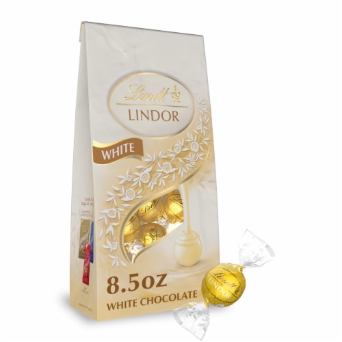Lindt LINDOR White Chocolate Candy Truffles Perspective: front