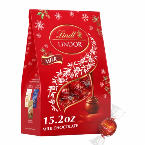 Lindt LINDOR Milk Chocolate Christmas Candy Truffles Bag Perspective: front