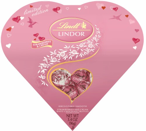 Lindt Lindor Strawberries and Cream Candies in Heart Box Valentine Perspective: front
