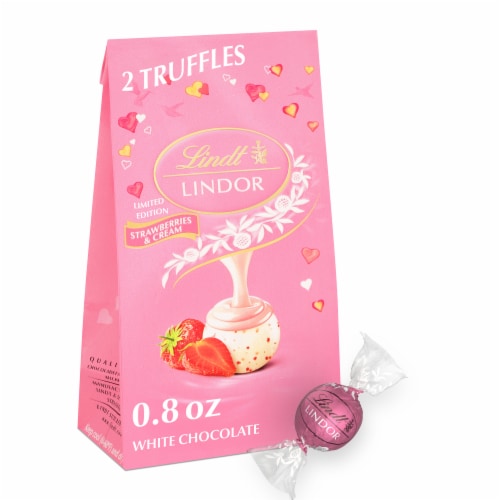 Lindt LINDOR Valentine's Day Strawberries and Cream White Chocolate Candy Truffles Mini Bag Perspective: front