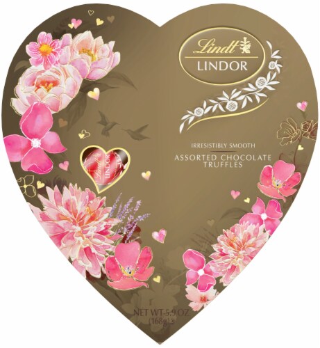 Lindt LINDOR Assorted Chocolate Truffles Heart Box Perspective: front