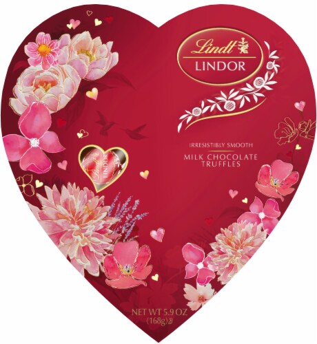 Lindt LINDOR Milk Chocolate Truffles Heart Box Perspective: front
