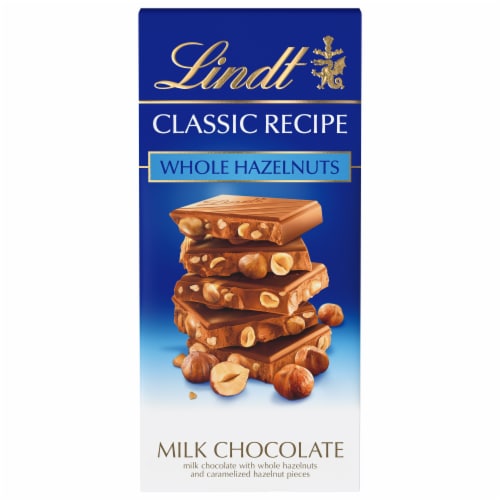 Lindt CLASSIC RECIPE Whole Hazelnut Milk Chocolate Candy Bar Perspective: front