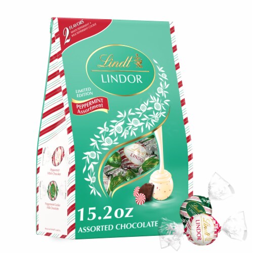 Lindt LINDOR Assorted Peppermint Chocolate Christmas Candy Truffles Bag Perspective: front