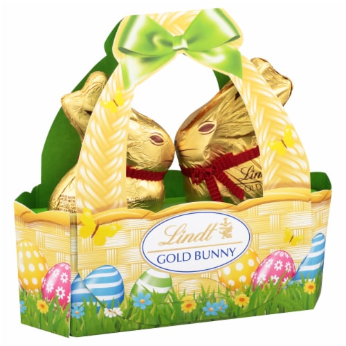 Lindt GOLD BUNNY Milk Chocolate Easter Candy Basket Perspective: front